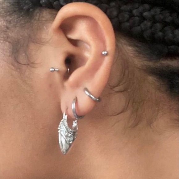 “Viking Spearpoint” Silver Nordic Ethnic Elaborate Point Ornate Embellished Hoop - Picture 9 of 16